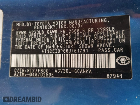 2008 Toyota Solara SE z VIN 4T1CE30P68U761791, wystawiony jako Copart lot #57707475 z przebiegiem 149 008 mil mil oraz Szkoda całkowita • Salvage title. Historia ofert i sprzedaży dostępna na DreamBid. Obrazek 12.
