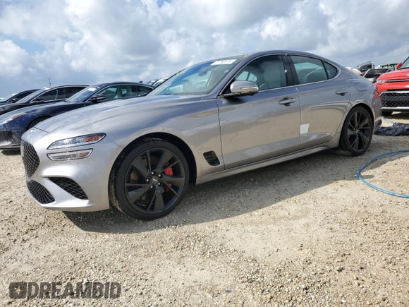 2022 Genesis G70 3.3T with VIN KMTG54TE9NU082715, listed as a Copart auction lot 73763974 with 8,834 mi miles and Non Repairable. Bid and sale history available at carsss.com. Image 1.