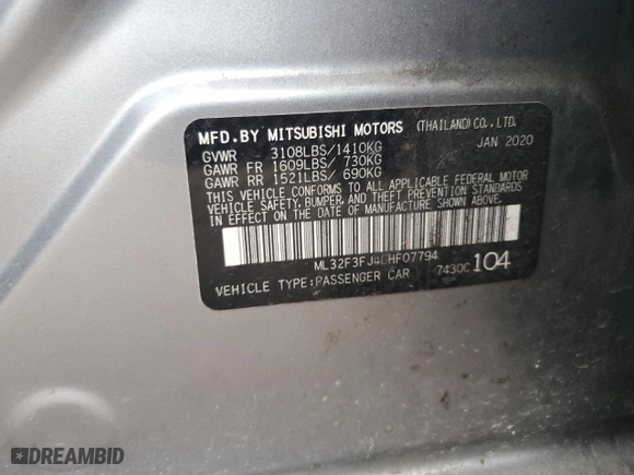 2020 Mitsubishi Mirage G4 ES with VIN ML32F3FJ4LHF07794, listed as a Copart auction lot 88760955 with 86,592 mi miles and Salvage Title. Bid and sale history available at carsss.com. Image 13.