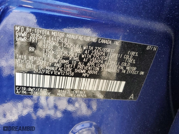 2014 Toyota RAV4 LE with VIN 2T3ZFREV1EW121458, listed as a Copart auction lot 46948025 with 157,850 mi miles and Salvage Title. Bid and sale history available at carsss.com. Image 15.