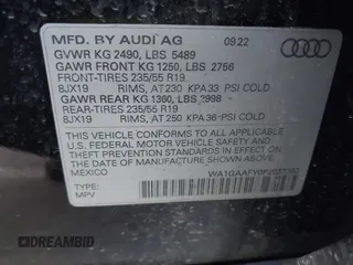 2023 Audi Q5 S line Premium with VIN WA1GAAFY0P2037363, listed as a IAAI auction lot 42372352 with 45,309 mi miles and . Bid and sale history available at DreamBid. Image 9.
