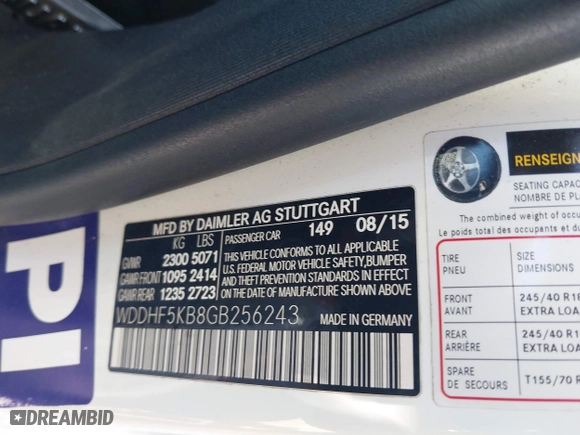 2016 Mercedes-Benz E-Class E 350 Sport with VIN WDDHF5KB8GB256243, listed as a IAAI auction lot 41805689 with 95,593 mi miles. Bid and sale history available at carsss.com. Image 9.