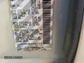 2009 Nissan Quest with VIN 5N1BV28U19N108037, listed as a Copart auction lot 75548664 with 107,011 mi miles and Salvage Title. Bid and sale history available at carsss.com. Image 14.