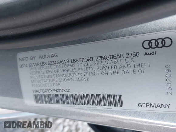 2015 Audi A6 Premium Plus z VIN WAUFGAFCXFN004840, wystawiony jako IAAI lot #41541257 z przebiegiem 163 050 mil mil oraz . Historia ofert i sprzedaży dostępna na DreamBid. Obrazek 9.