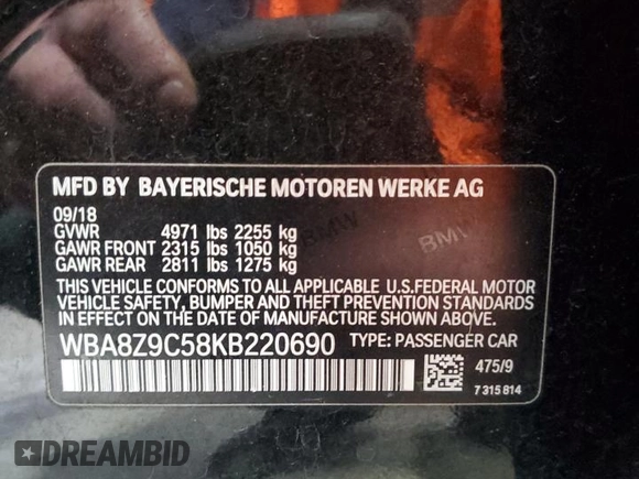 2019 BMW 3 Series 330i xDrive with VIN WBA8Z9C58KB220690, listed as a Copart auction lot 87442724 with 59,204 mi miles and Clean Title. Bid and sale history available at carsss.com. Image 12.