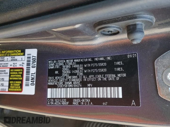 2021 Toyota Sequoia TRD Sport with VIN 5TDCY5B19MS184074, listed as a Copart auction lot 41535935 with 104,810 mi miles and Salvage Title. Bid and sale history available at carsss.com. Image 16.
