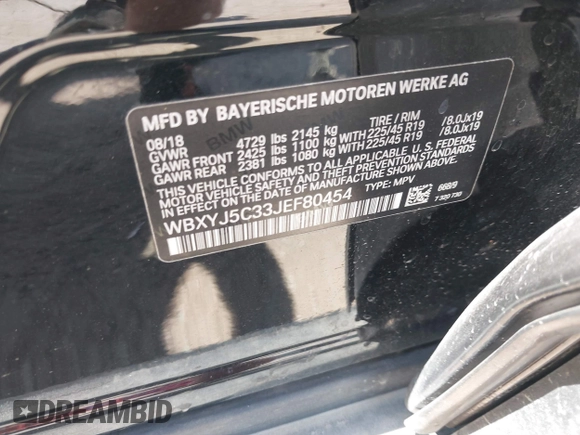 2018 BMW X2 xDrive28i with VIN WBXYJ5C33JEF80454, listed as a IAAI auction lot 41876188 with 34,596 mi miles. Bid and sale history available at carsss.com. Image 9.