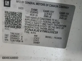 2021 Chevrolet Equinox LT with VIN 2GNAXUEV7M6110219, listed as a Copart auction lot 49269365 with 0 mi miles and Salvage Title. Bid and sale history available at carsss.com. Image 15.