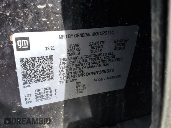 2022 Chevrolet Tahoe LS z VIN 1GNSKMKD0NR169536, wystawiony jako Copart lot #44471545 z przebiegiem Nie podano mil oraz Nie do naprawy • Non repairable. Historia ofert i sprzedaży dostępna na DreamBid. Obrazek 13.