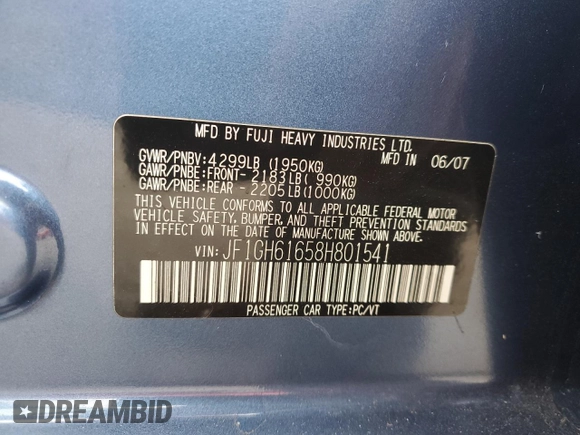 2008 Subaru Impreza Wagon (Natl) i with VIN JF1GH61658H801541, listed as a Copart auction lot 84448204 with 129,719 mi miles and Salvage Title. Bid and sale history available at carsss.com. Image 14.