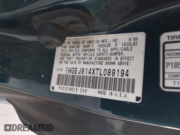 1996 Honda Civic EX with VIN 1HGEJ814XTL089194, listed as a IAAI auction lot 42442155 with 277,287 mi miles and . Bid and sale history available at DreamBid. Image 9.