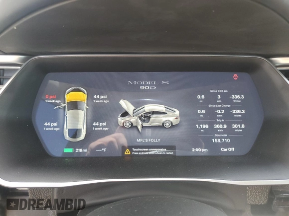 2016 Tesla Model S 90D with VIN 5YJSA1E2XGF121040, listed as a Copart auction lot 53612085 with 158,710 mi miles and Salvage Title. Bid and sale history available at DreamBid. Image 9.