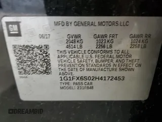 2017 Chevrolet Bolt EV Premier with VIN 1G1FX6S02H4172453, listed as a Copart auction lot 56331215 with 87,163 mi miles and Salvage title. Bid and sale history available at DreamBid. Image 12.