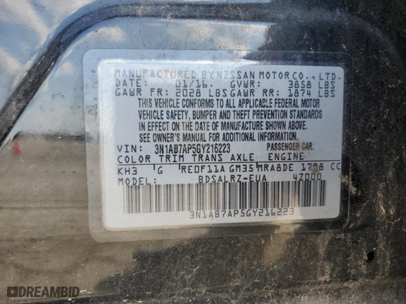 2016 Nissan Sentra SL with VIN 3N1AB7AP5GY216223, listed as a Copart auction lot 48988505 with 126,226 mi miles and Salvage Title. Bid and sale history available at carsss.com. Image 13.