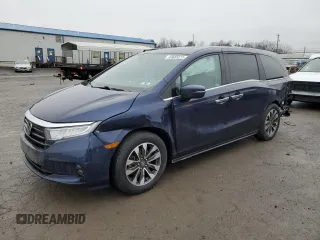 2021 Honda Odyssey EX-L with VIN 5FNRL6H70MB011669, listed as a Copart auction lot 43685815 with 77,542 mi miles and Salvage Title. Bid and sale history available at DreamBid. Image 1.