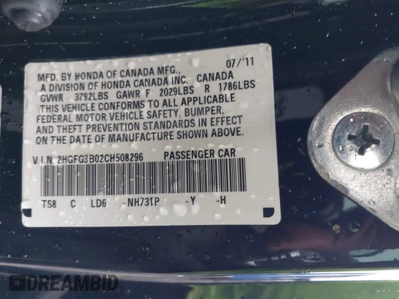 2012 Honda Civic Cpe EX-L with VIN 2HGFG3B02CH508296, listed as a IAAI auction lot 41739919 with 147,677 mi miles. Bid and sale history available at carsss.com. Image 9.