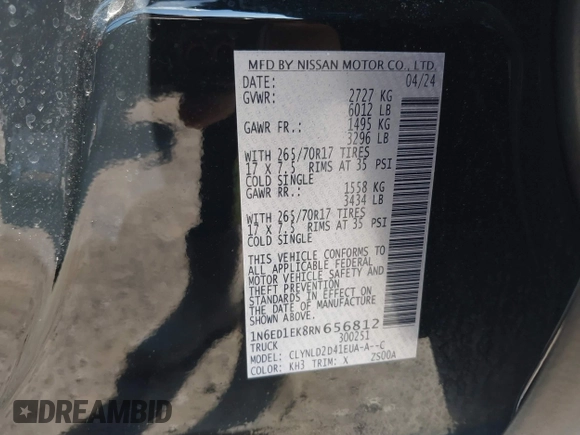 2024 Nissan Frontier SV with VIN 1N6ED1EK8RN656812, listed as a IAAI auction lot 42071048 with 18,276 mi miles and . Bid and sale history available at DreamBid. Image 9.