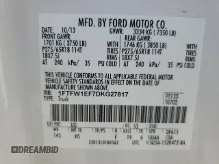2013 Ford F-150 XL with VIN 1FTFW1EF7DKG27817, listed as a Copart auction lot 52053225 with 282,338 mi miles and Clean Title. Bid and sale history available at carsss.com. Image 12.