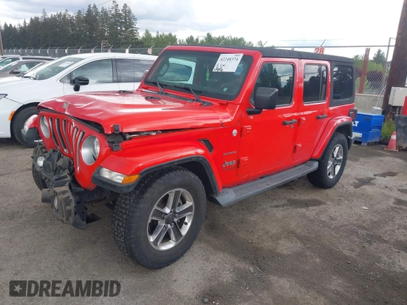 2018 Jeep Wrangler Unlimited Sahara with VIN 1C4HJXEG1JW310817, listed as a IAAI auction lot 42248374 with 64,516 mi miles and . Bid and sale history available at DreamBid. Image 2.