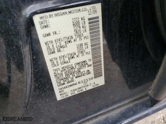 2010 Nissan Pathfinder SE with VIN 5N1AR1NN9AC612150, listed as a Copart auction lot 52985445 with 181,612 mi miles and Clean Title. Bid and sale history available at carsss.com. Image 13.