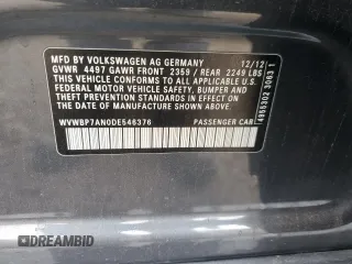 2013 Volkswagen CC Sport with VIN WVWBP7AN0DE546376, listed as a Copart auction lot 47592825 with 118,683 mi miles and Salvage Title. Bid and sale history available at carsss.com. Image 14.