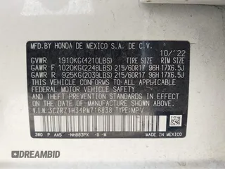 2023 Honda HR-V LX z VIN 3CZRZ1H34PM716838, wystawiony jako IAAI lot #41946033 z przebiegiem 24 958 mil mil oraz . Historia ofert i sprzedaży dostępna na DreamBid. Obrazek 9.