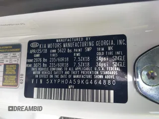 2019 Kia Sorento EX with VIN 5XYPHDA59KG464880, listed as a IAAI auction lot 41380730 with 93,817 mi miles and . Bid and sale history available at carsss.com. Image 9.