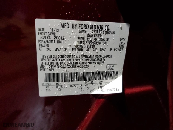 2014 Ford Edge SEL with VIN 2FMDK4JCXEBA05025, listed as a Copart auction lot 43128695 with 96,319 mi miles and Clean Title. Bid and sale history available at carsss.com. Image 13.