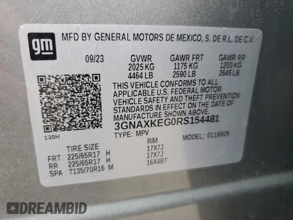 2024 Chevrolet Equinox LT with VIN 3GNAXKEG0RS154481, listed as a Copart auction lot 51261215 with 38,374 mi miles and Salvage Title. Bid and sale history available at carsss.com. Image 14.