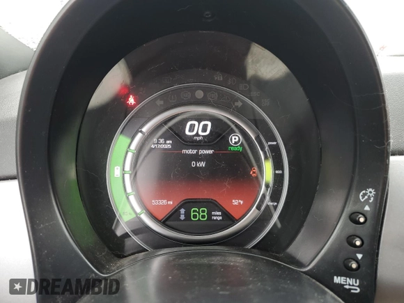 2017 FIAT 500e with VIN 3C3CFFGE2HT549654, listed as a Copart auction lot 53664325 with 53,326 mi miles and Salvage title. Bid and sale history available at DreamBid. Image 9.