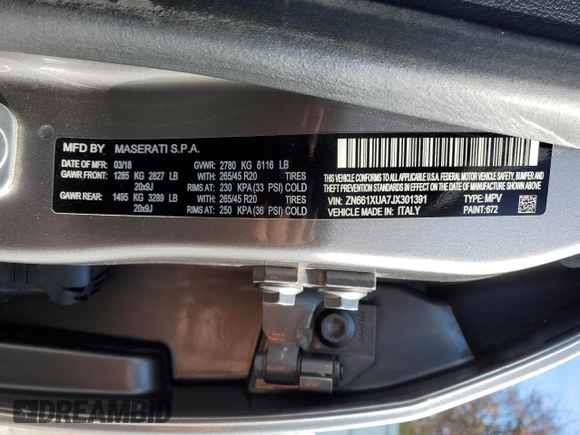 2018 Maserati Levante with VIN ZN661XUA7JX301391, listed as a Copart auction lot 42688684 with 57,679 mi miles. Bid and sale history available at carsss.com. Image 13.