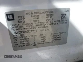2016 Chevrolet Trax LT with VIN 3GNCJLSB9GL273114, listed as a IAAI auction lot 41828568 with 37,217 mi miles and . Bid and sale history available at DreamBid. Image 9.