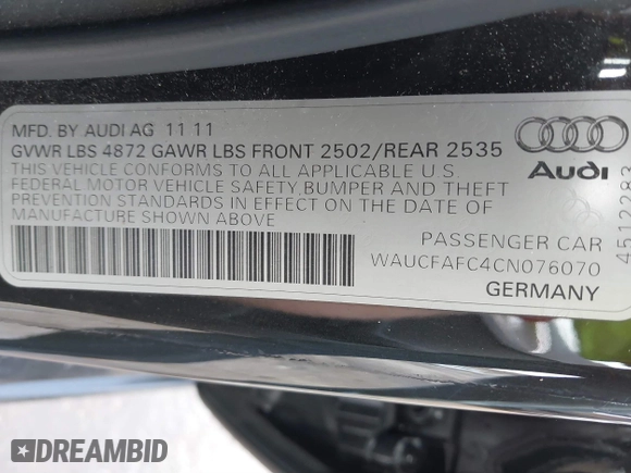 2012 Audi A6 2.0T Premium with VIN WAUCFAFC4CN076070, listed as a IAAI auction lot 41706368 with 64,479 mi miles. Bid and sale history available at carsss.com. Image 9.