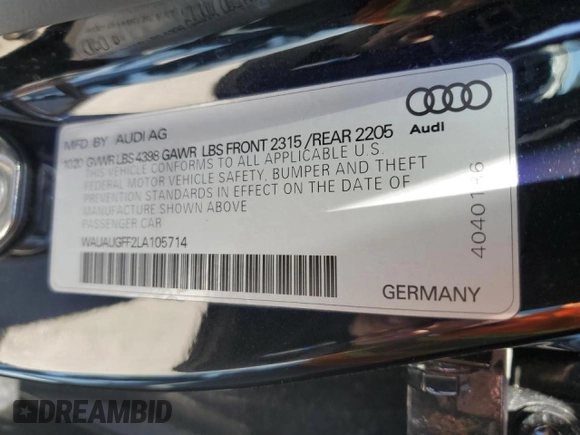 2020 Audi A3 Premium z VIN WAUAUGFF2LA105714, wystawiony jako Copart lot #47928745 z przebiegiem 64 531 mil mil oraz Szkody całkowita. Historia ofert i sprzedaży dostępna na DreamBid. Obrazek 12.