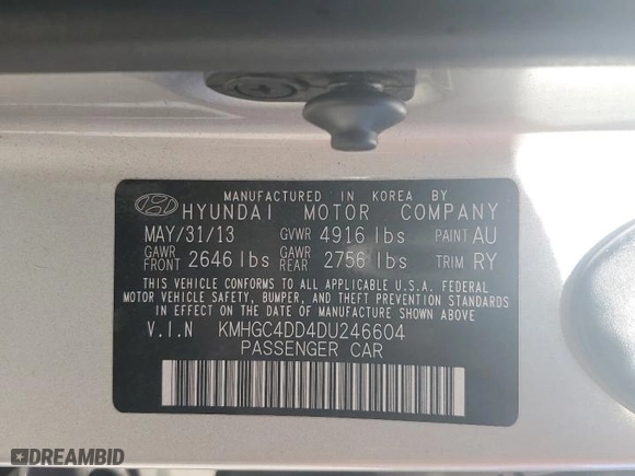 2013 Hyundai Genesis 3.8L with VIN KMHGC4DD4DU246604, listed as a Copart auction lot 47034285 with 146,302 mi miles and Salvage Title. Bid and sale history available at carsss.com. Image 12.
