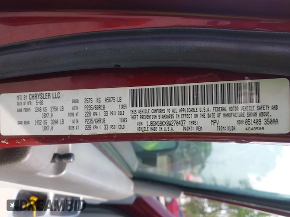 2008 Jeep Liberty Limited z VIN 1J8GN58KX8W270437, wystawiony jako IAAI lot #42473596 z przebiegiem 194 936 mil mil oraz . Historia ofert i sprzedaży dostępna na DreamBid. Obrazek 9.