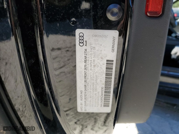 2018 Audi S5 Cabriolet Prestige with VIN WAU24GF55JN003230, listed as a Copart auction lot 76085474 with 58,620 mi miles and Salvage Title. Bid and sale history available at carsss.com. Image 12.