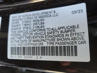 2023 Honda Accord Sport with VIN 1HGCY2F57PA021258, listed as a Copart auction lot 62952525 with 21,957 mi miles and Salvage title. Bid and sale history available at DreamBid. Image 12.