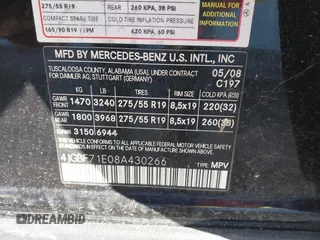 2008 Mercedes-Benz GL-Class 4.6L with VIN 4JGBF71E08A430266, listed as a IAAI auction lot 41633412 with 119,862 mi miles. Bid and sale history available at carsss.com. Image 9.