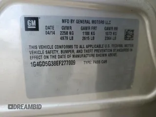 2014 Buick LaCrosse Premium I with VIN 1G4GD5G38EF277009, listed as a Copart auction lot 61078405 with 33,650 mi miles and Salvage title. Bid and sale history available at DreamBid. Image 13.