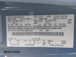 2013 Ford Escape SEL with VIN 1FMCU9HX5DUB53507, listed as a IAAI auction lot 41430216 with 106,643 mi miles. Bid and sale history available at carsss.com. Image 9.