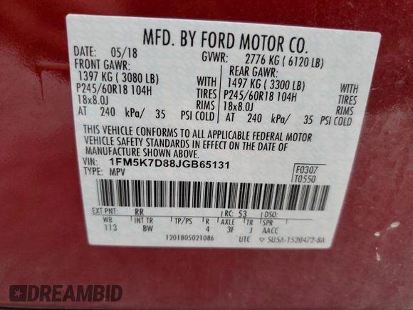 2018 Ford Explorer XLT z VIN 1FM5K7D88JGB65131, wystawiony jako Copart lot #52633515 z przebiegiem 80 226 mil mil oraz Szkoda całkowita • Salvage title. Historia ofert i sprzedaży dostępna na DreamBid. Obrazek 13.