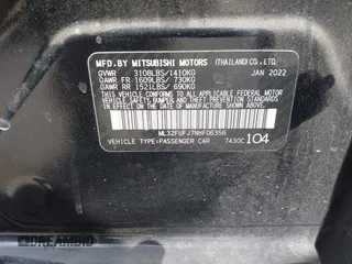 2022 Mitsubishi Mirage ES with VIN ML32FUFJ7NHF06356, listed as a IAAI auction lot 41815806 with 30,873 mi miles and . Bid and sale history available at DreamBid. Image 9.