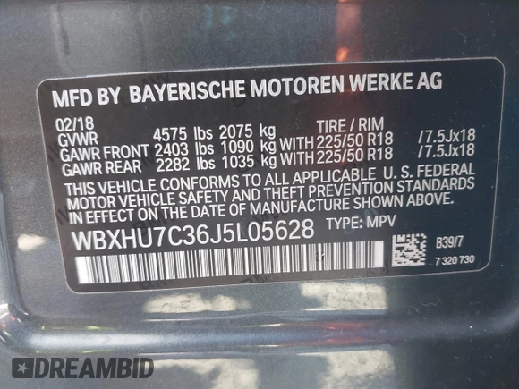 2018 BMW X1 sDrive28i with VIN WBXHU7C36J5L05628, listed as a IAAI auction lot 41708522 with 91,352 mi miles and . Bid and sale history available at DreamBid. Image 9.