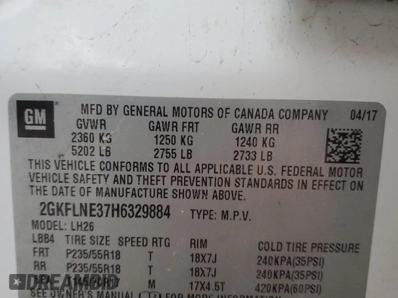 2017 GMC Terrain SLE with VIN 2GKFLNE37H6329884, listed as a Copart auction lot 80103064 with 105,516 mi miles and Clean Title. Bid and sale history available at carsss.com. Image 14.