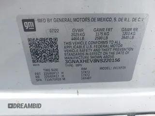 2022 Chevrolet Equinox LS z VIN 3GNAXHEV8NS220156, wystawiony jako IAAI lot #42318190 z przebiegiem 116 433 mil mil oraz . Historia ofert i sprzedaży dostępna na DreamBid. Obrazek 9.