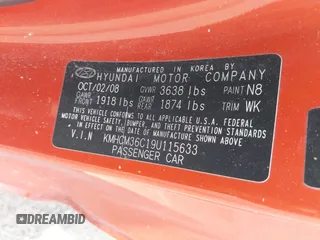 2009 Hyundai Accent GS z VIN KMHCM36C19U115633, wystawiony jako IAAI lot #42417691 z przebiegiem 187 780 mil mil oraz . Historia ofert i sprzedaży dostępna na DreamBid. Obrazek 9.