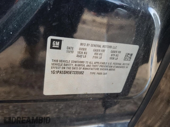 2014 Chevrolet Cruze LS with VIN 1G1PA5SH5E7235982, listed as a Copart auction lot 88424515 with 78,826 mi miles and Salvage Title. Bid and sale history available at carsss.com. Image 12.