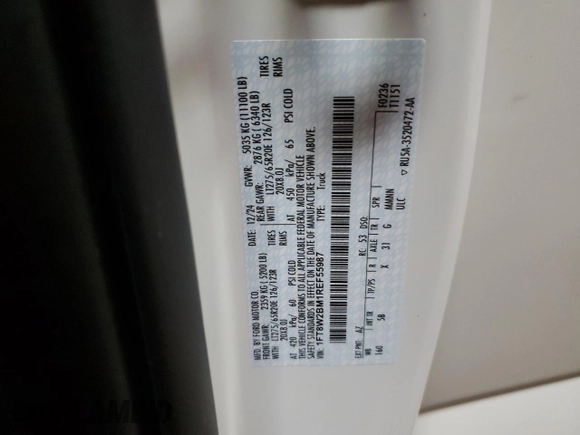 2024 Ford F-250 XL with VIN 1FT8W2BM1REF55987, listed as a Copart auction lot 52997625 with 11 mi miles and Salvage title. Bid and sale history available at DreamBid. Image 12.