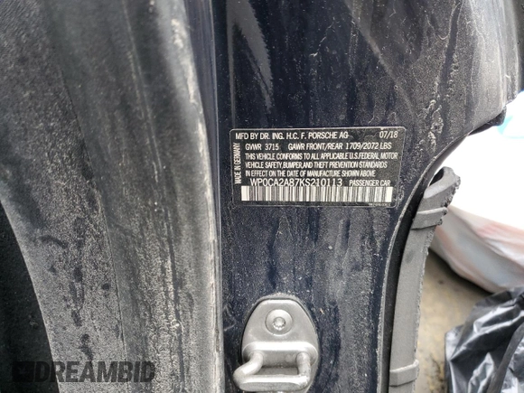 2019 Porsche 718 Boxster z VIN WP0CA2A87KS210113, wystawiony jako Copart lot #86159684 z przebiegiem Nie podano mil oraz Szkoda całkowita • Salvage title. Historia ofert i sprzedaży dostępna na DreamBid. Obrazek 13.